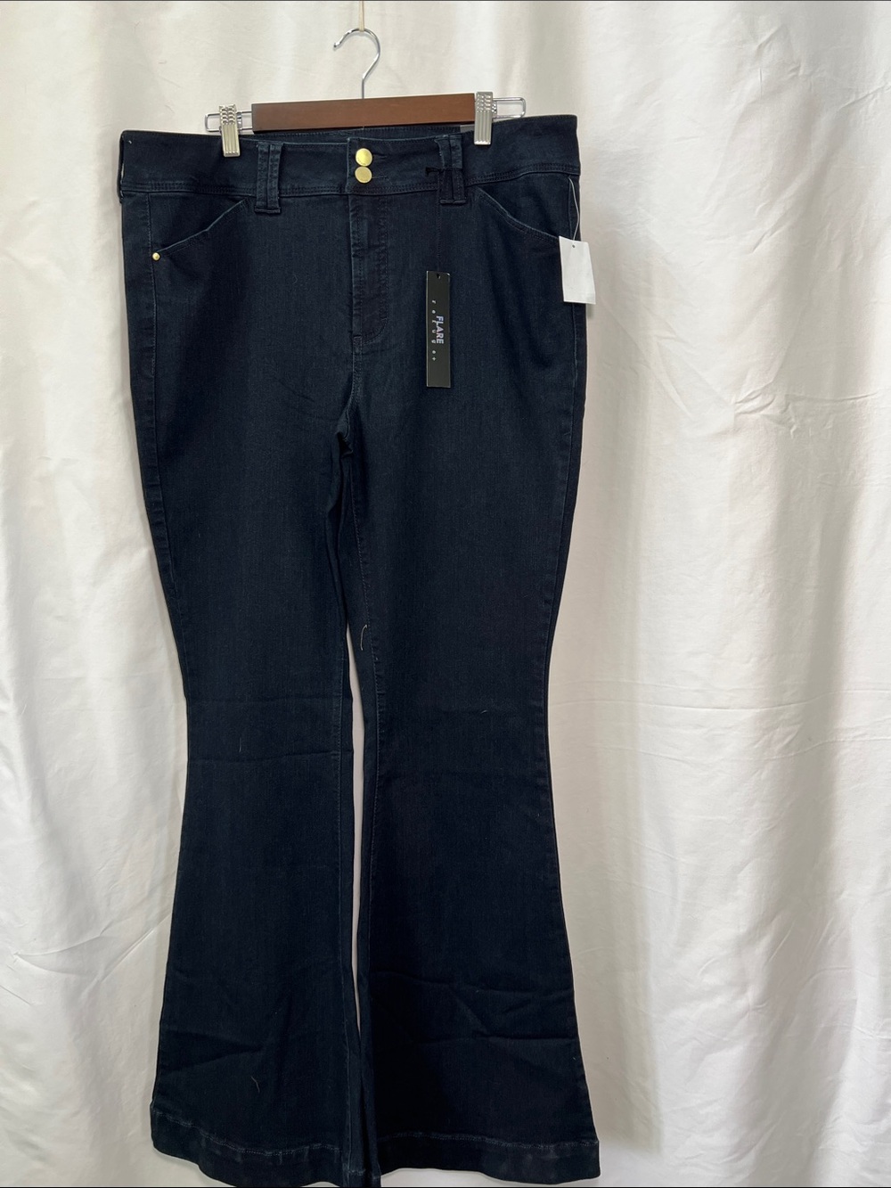 refuge Black Flare Jeans with Gold-Tone Buttons